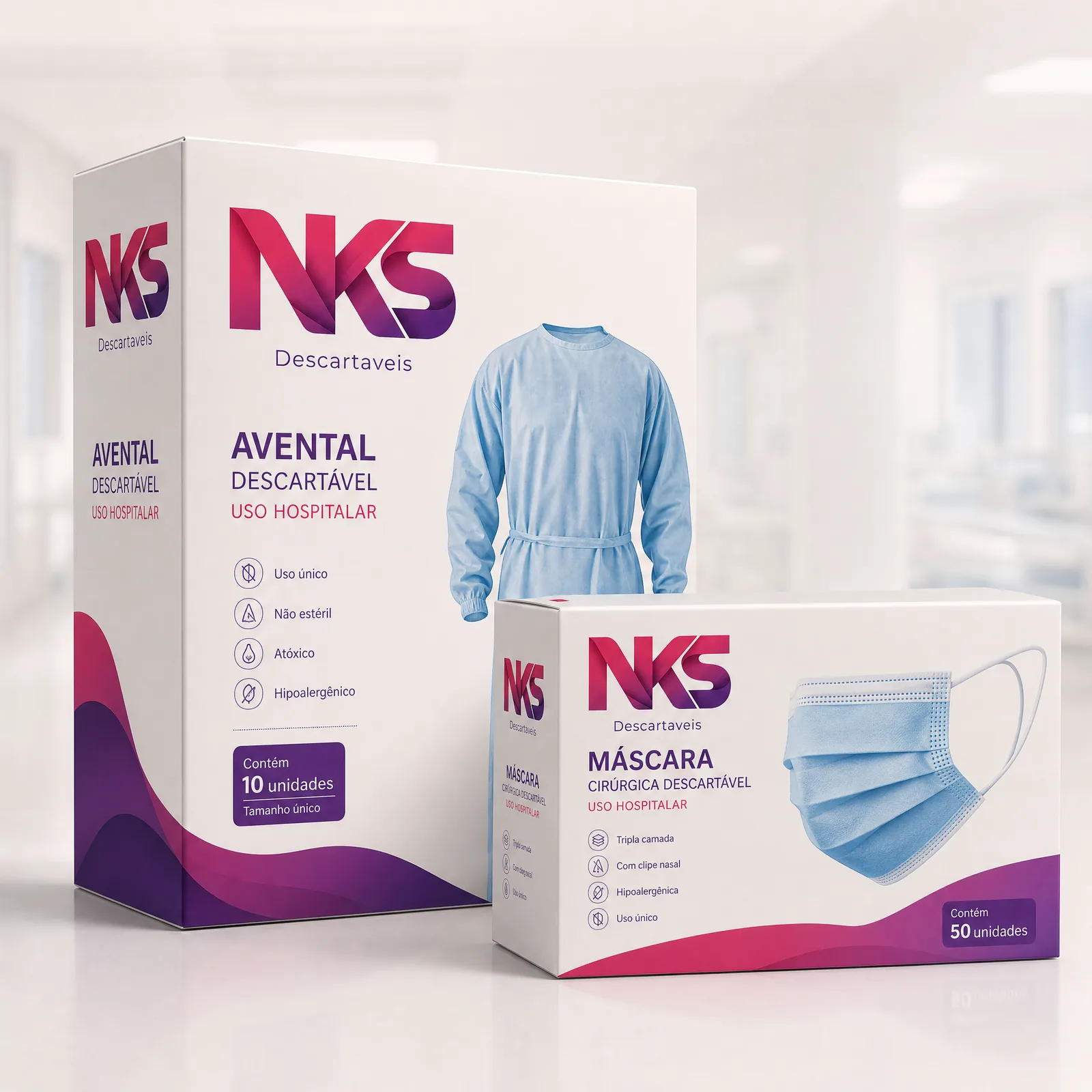 Avental e máscara cirúrgica descartável NKS